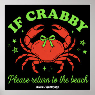  Sassy Coastal Crab Beach Aesthetic Bow Vintage  Poster