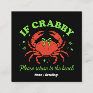  Sassy Coastal Crab Beach Aesthetic Bow Vintage  Square Business Card