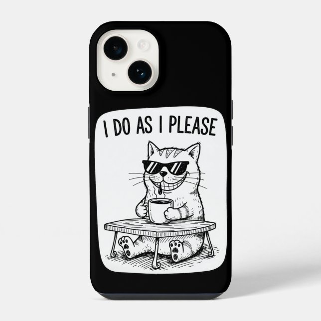 Sassy Cool Coffee Cat Doodle Design iPhone Case (Back)