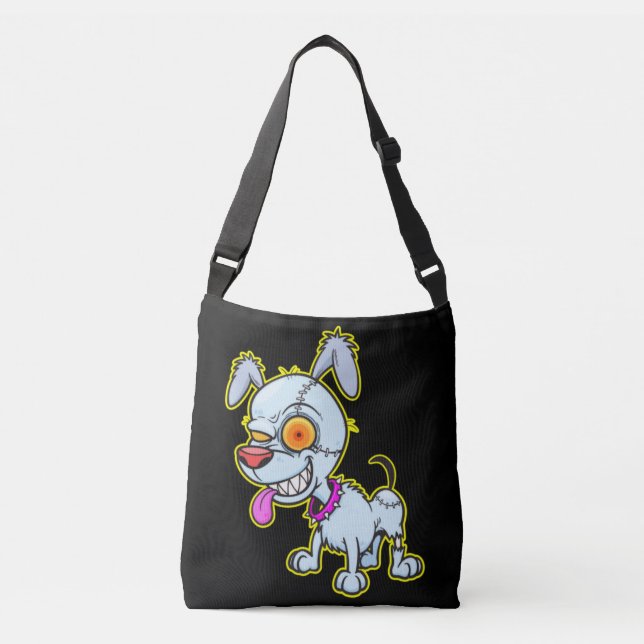 Sassy Cranky Zombie Dog Illustration Crossbody Bag (Front)