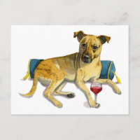 Sassy Dog Enjoying Wine Watercolor Painting