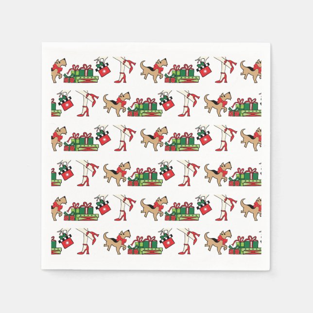 Sassy Dog Holiday Paper Napkins, Standard Cocktail Napkin (Front)