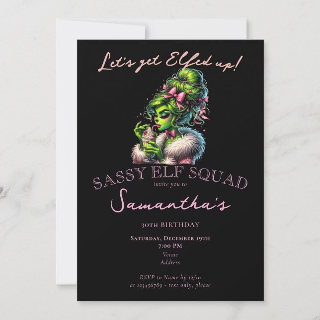 Sassy Elf Squad Christmas Girls Night Out Birthday Invitation (Front)