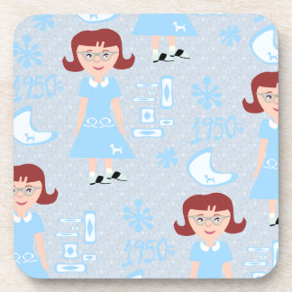 Sassy Fifties Girl Pattern Fun Retro Art Design Coaster