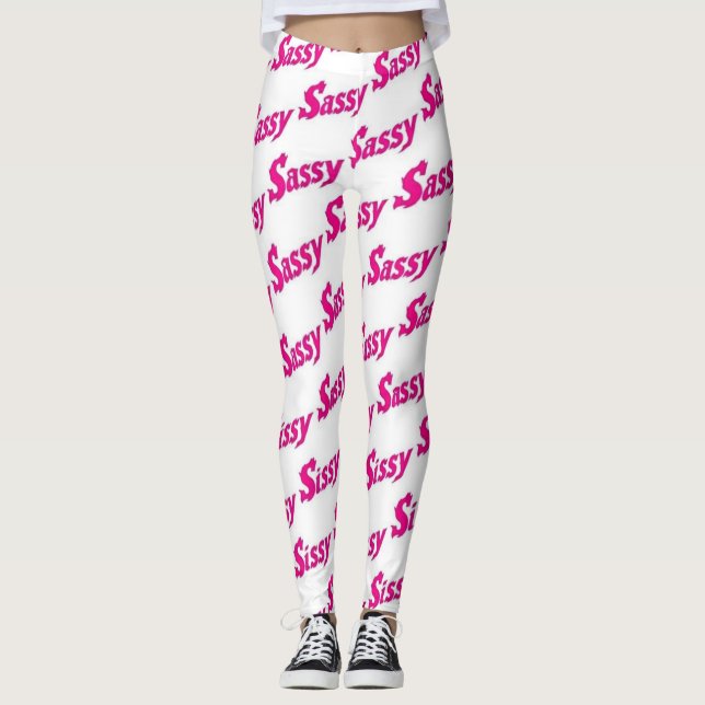 Sassy  Fire Pink Typography Pattern Leggings (Front)