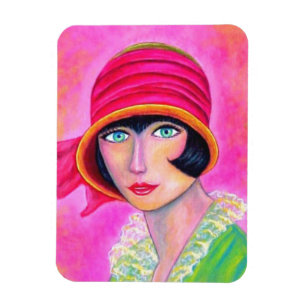 Sassy Flapper Girl Hot Pink Hat Roaring Twenties Magnet