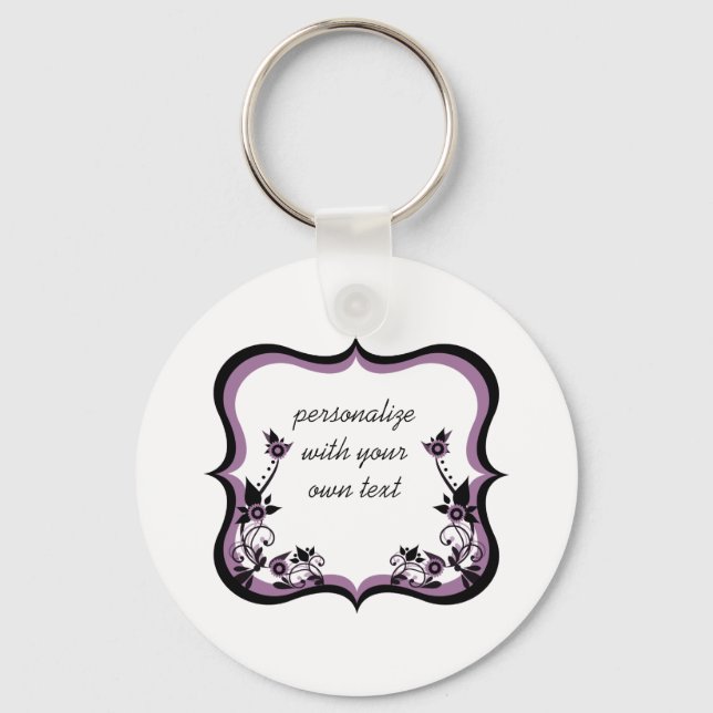 Sassy Floral Frame Keychain, Purple Key Ring (Front)