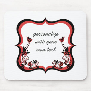 Sassy Floral Frame Mousepad, Red Mouse Mat