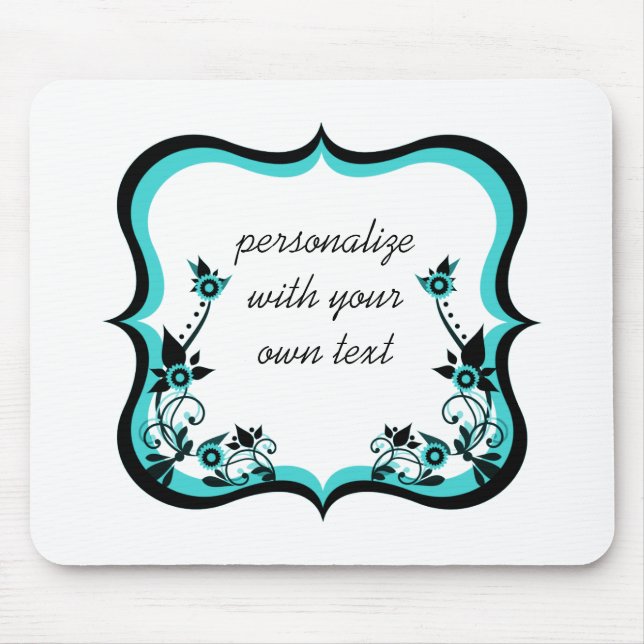 Sassy Floral Frame Mousepad, Turquoise Mouse Mat (Front)
