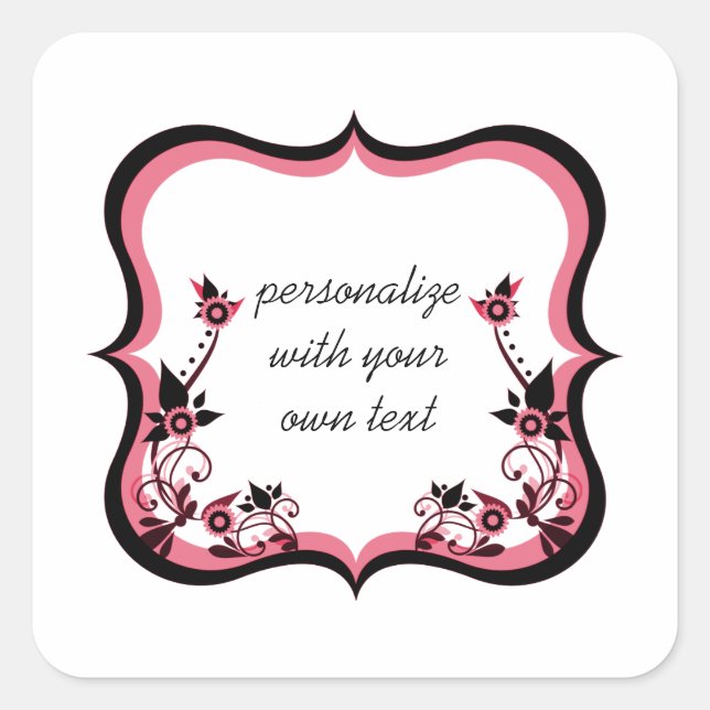 Sassy Floral Frame Square Stickers, Pink Sticker (Front)