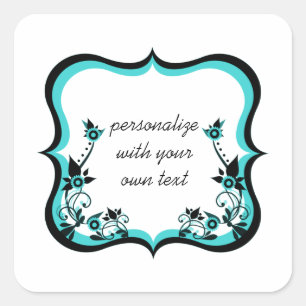 Sassy Floral Frame Square Stickers, Turquoise Sticker