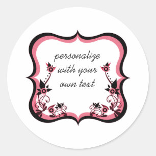 Sassy Floral Frame Stickers, Pink Classic Round Sticker