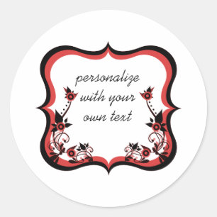 Sassy Floral Frame Stickers, Red Classic Round Sticker