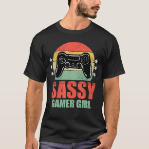 Sassy Gamer Girl Retro Vintage Sunset Video Games T-Shirt