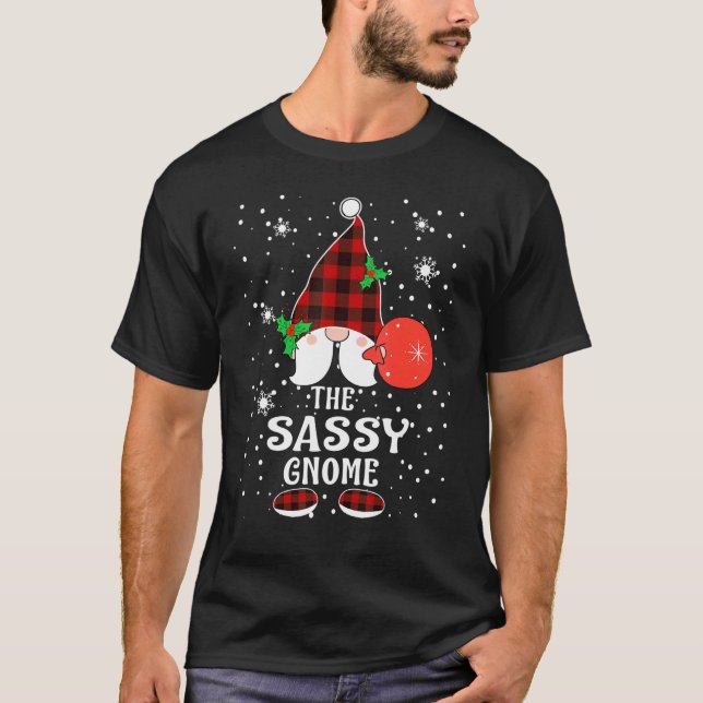 Sassy Gnome Buffalo Plaid Matching Family Christma T-Shirt (Front)