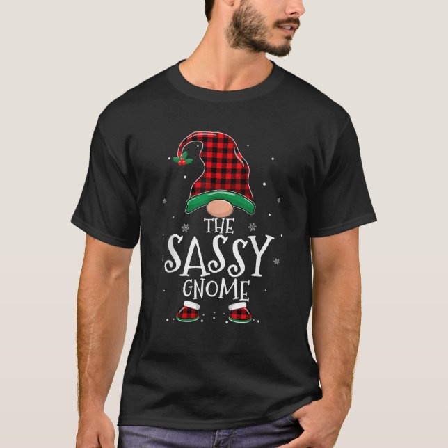 Sassy Gnome Xmas Family Matching Plaid Christmas G T-Shirt (Front)