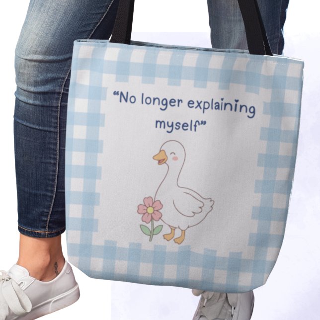 Sassy Goose with Blue Gingham Charm Tote Bag ("No longer explaining myself" tote bag)