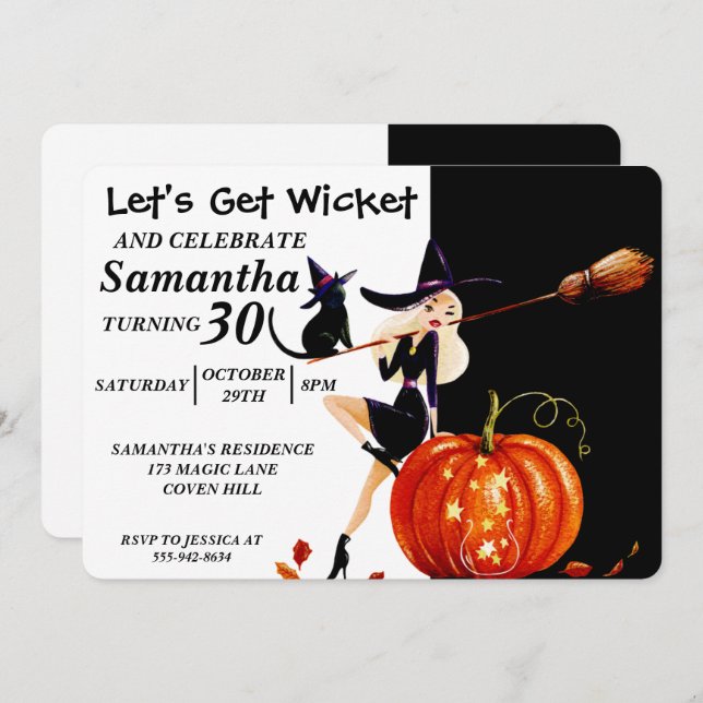 Sassy Halloween Witch Birthday Invitation (Front/Back)