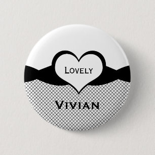 Sassy Heart Fishnet Button, Black and White 6 Cm Round Badge