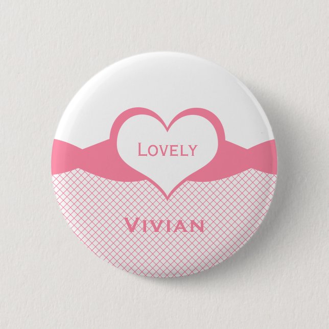 Sassy Heart Fishnet Button, Pink 6 Cm Round Badge (Front)