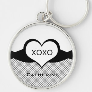 Sassy Heart Fishnet Keychain, Black and White Key Ring