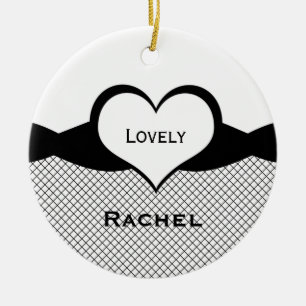 Sassy Heart Fishnet Ornament, Black and White Ceramic Tree Decoration
