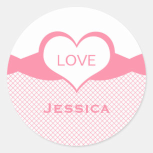 Sassy Heart Fishnet Stickers, Pink Classic Round Sticker