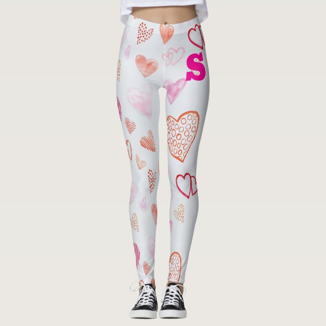 Sassy heart shaped pink print leggings (Front)