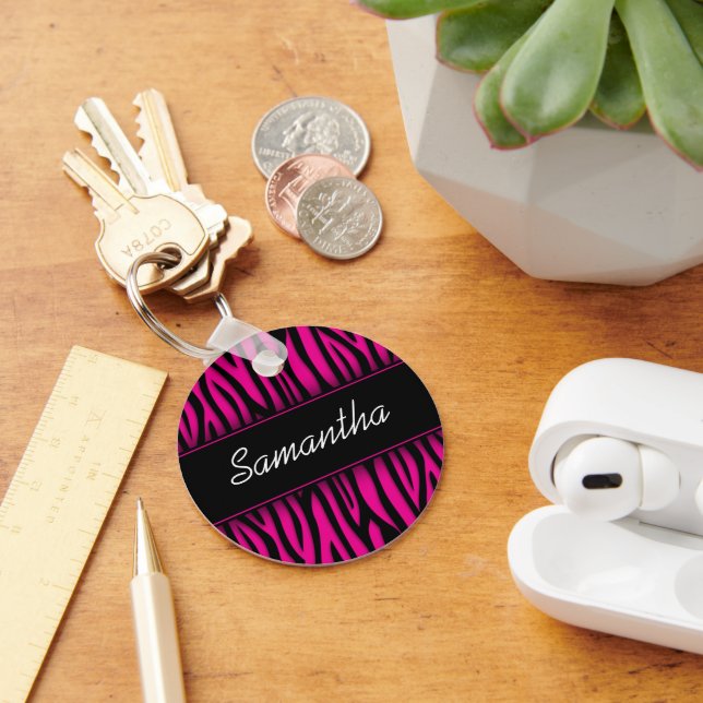 Sassy Hot Pink Zebra Personalized Key Ring (Desk)