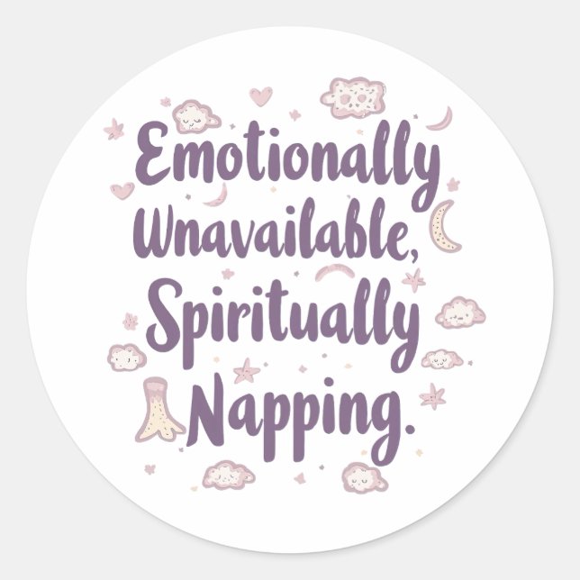 Sassy Introvert Humor with Cute Clouds Classic Round Sticker (Front)