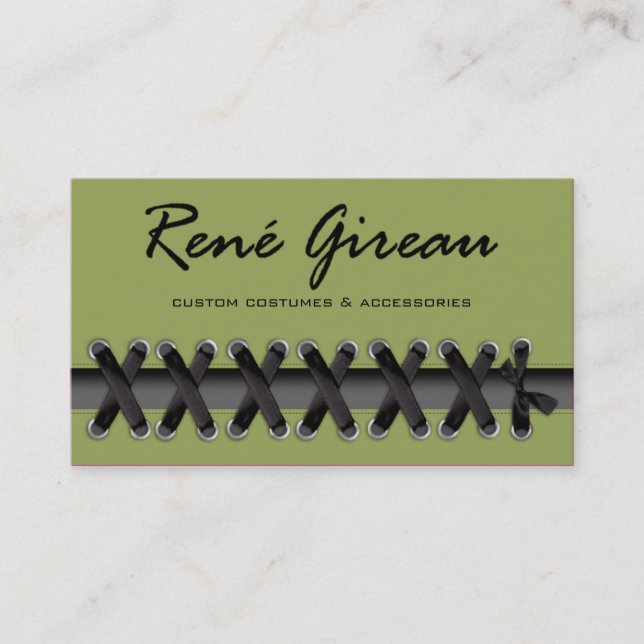 Sassy Lace Up Costume Designer Stylist Wardrobe Business Card (Front)