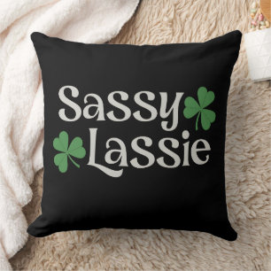 Sassy Lassie St Patrick's Day Irish Girl Shamrock Cushion
