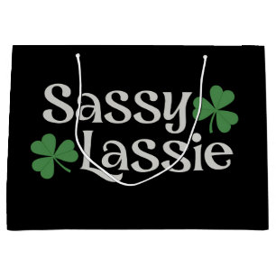 Sassy Lassie St Patrick's Day Irish Girl Shamrock Large Gift Bag