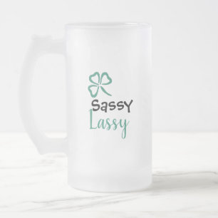 Sassy Lassy with Shamrock for St. Patrick's Day Frosted Glass Beer Mug