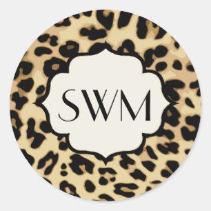 Sassy Leopard Print Monogrammed Classic Round Sticker