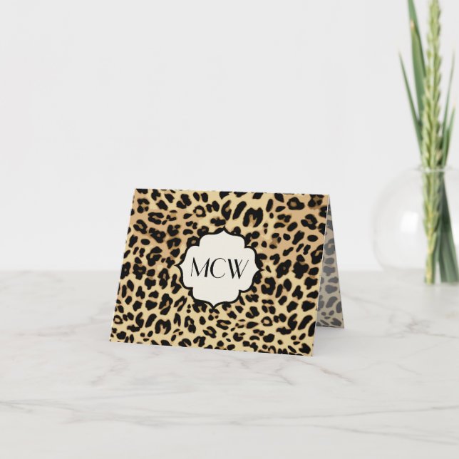 Sassy Leopard Print Monogrammed Note Card (Front)