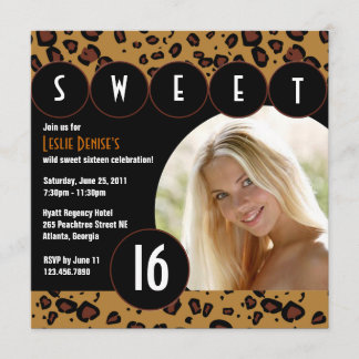 Sassy Leopard Sweet Sixteen Photo Invite [Brown]