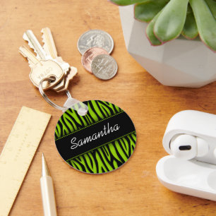 Sassy Lime Green Zebra Personalised Key Ring