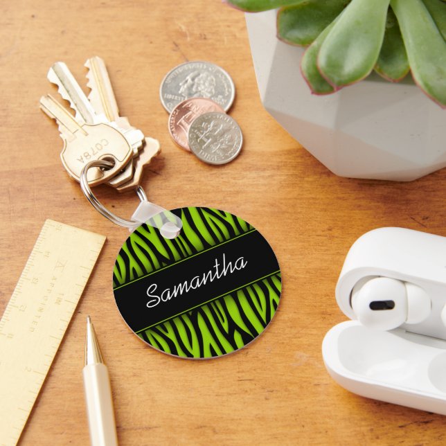 Sassy Lime Green Zebra Personalized Key Ring (Desk)