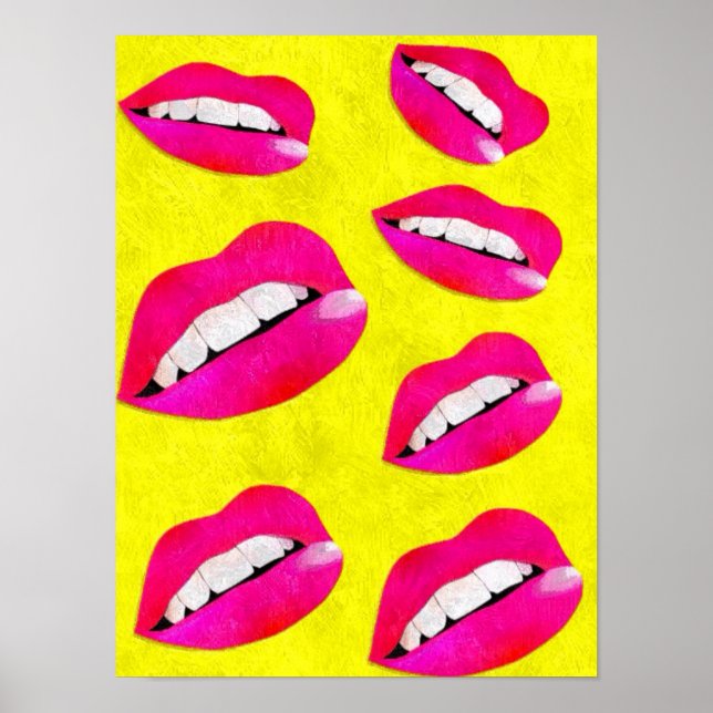 Sassy Lips fluorescent Pink/Yellow Grunge Poster (Front)