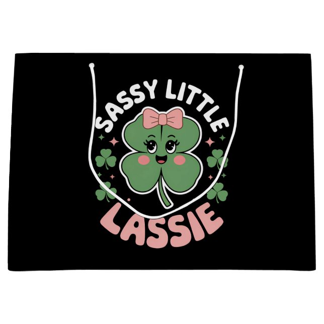 Sassy Little Lassie Funny St Patrick's Day Large Gift Bag (Front)