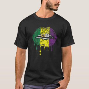 Sassy Mardi Gras Dripping Lips Grillz Fronts Fleur T-Shirt
