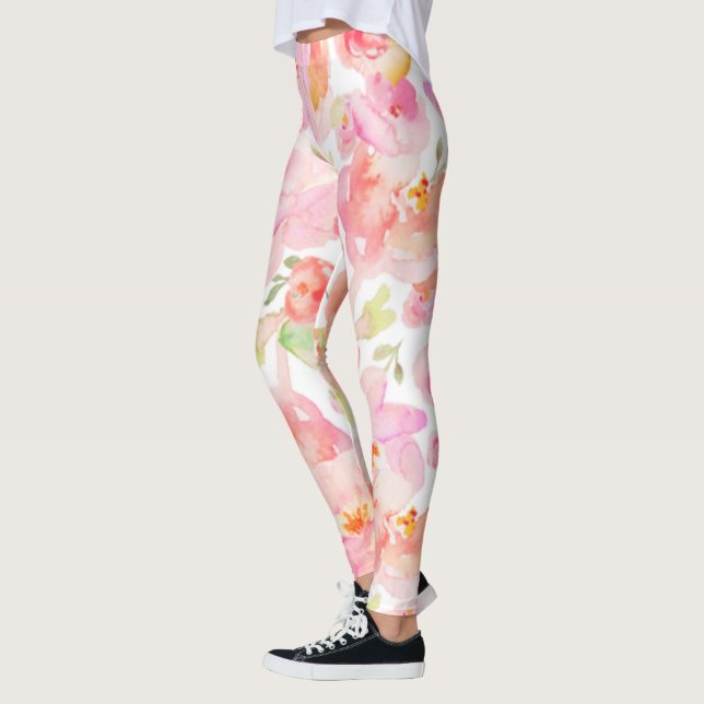 Sassy Modern Pink Floral Leggings (Left)