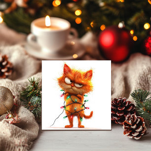 Sassy Orange Cat in Holiday Lights Holiday Card