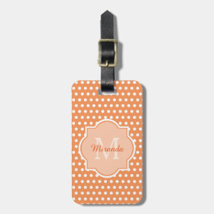 Sassy Orange Polka Dots Monogram With Name Luggage Tag