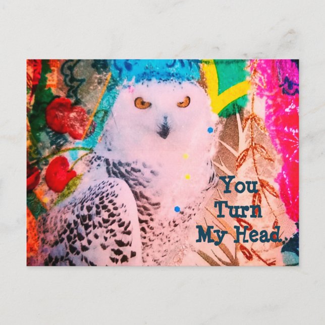 Sassy Owl Valentine's Day Postcard Original Art (Front)