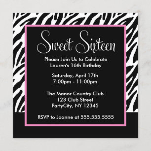 Sassy Pink and Black Zebra Print Invitation
