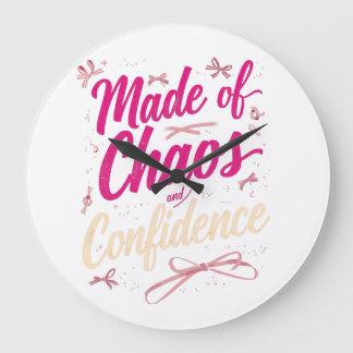 Sassy Pink Typography Chaos And Confidence Large Clock
