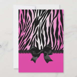 Sassy Pink Zebra Invitation with Bow