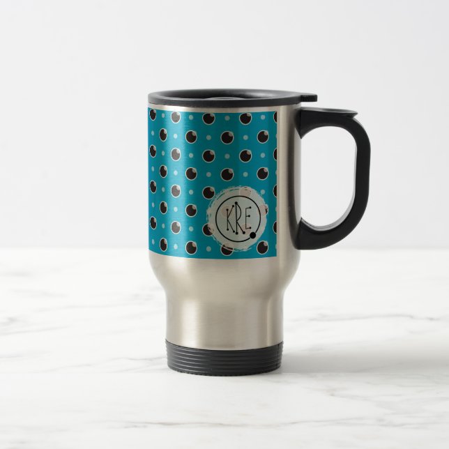 Sassy Polka Dots Monogram Travel Mug - Aqua (Right)